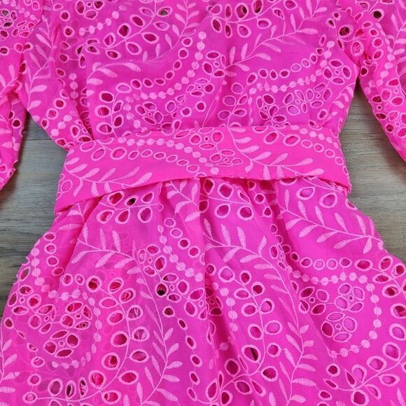 🩵NWT Lilly Pulitzer Pink Isle Amrita Swirly Fern Scalloped Eyelet Dress Size 2 - Picture 10 of 15